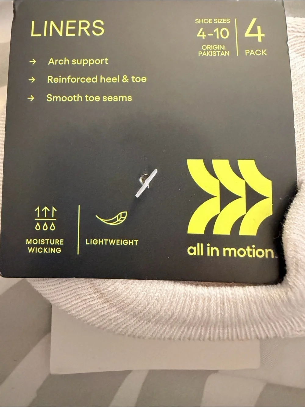 all in motion White No-Show Liner Socks with Gray Logo - 4 Pack